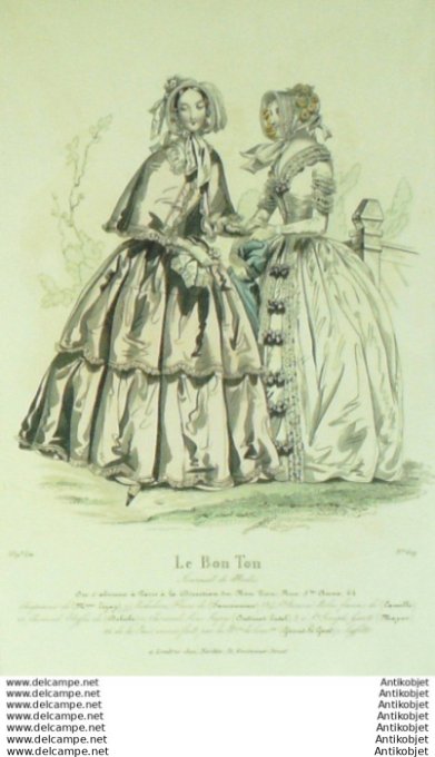 Gravure Mode Le Bon Ton 1841 # 619 (aquarelle old fashion plate)