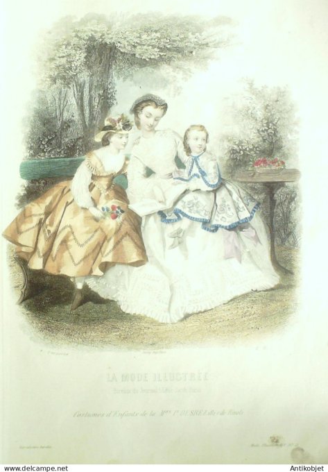 Gravure Mode illustree 1863 # 21 (Old Fashion plate)