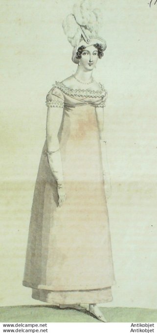 Gravure de mode Costume Parisien 1815 n°1471 Robe et pardessus Lévantine