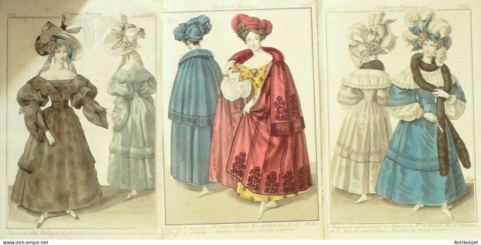 Gravures de mode Costume Parisien 1829 Lot 32 9 pièces