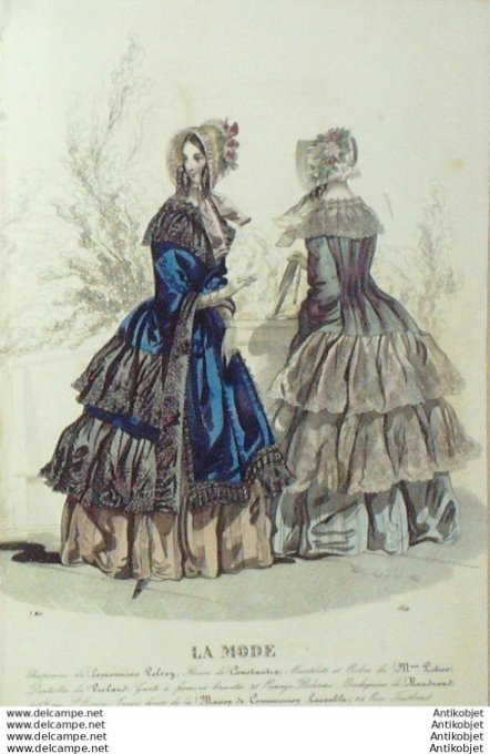 Gravure La mode 1844 # 12 (aquarelle old Fashion plate)