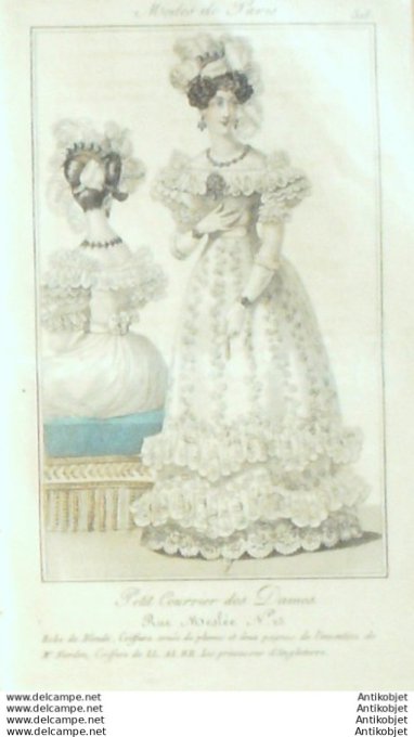 Gravure Mode Courrier des Dames 1825 #  315 (eau forte old Fashion plate)