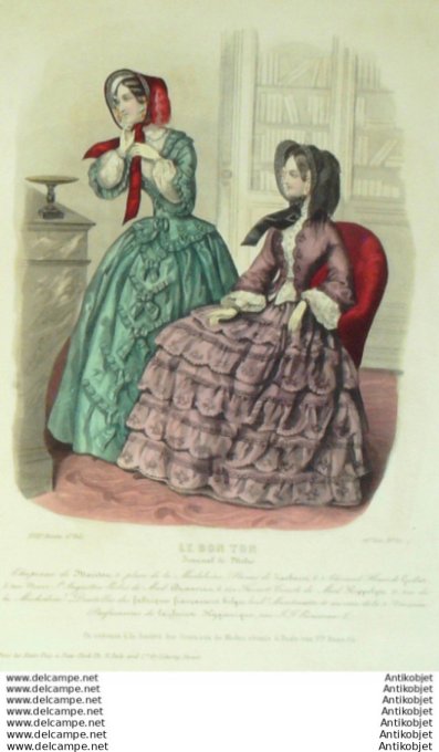 Gravure Mode Le Bon Ton 1850 17 # 27 (aquarelle old fashion plate)