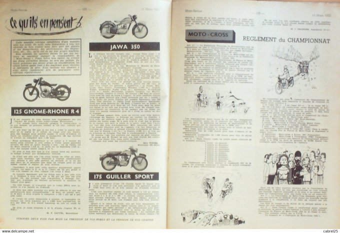Moto Revue 1952 n° 1076 Gnome Rhone R4, 175 Guiller, Jawa 350  Scooter Iso et l'IsoMoto