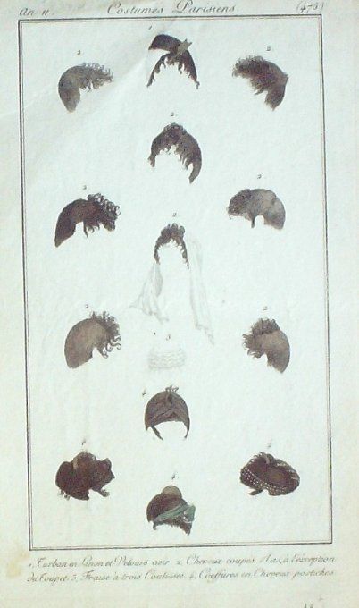 Gravure Mode Costume Parisien 1803 an 11 # 475 (eau forte old Fashion plate