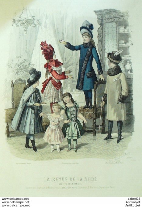 Gravure de mode Revue de la mode Gazette 1889 n°04 (Costumes d'enfants)