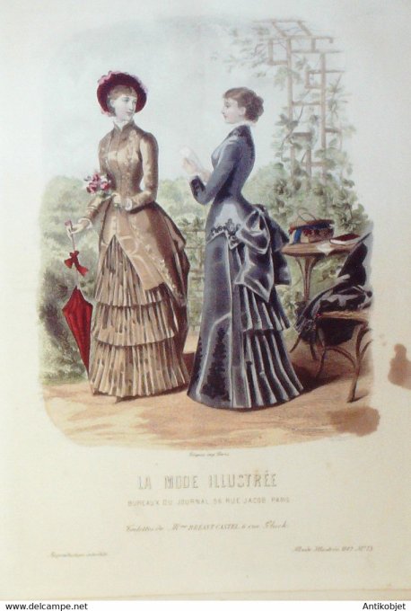 Gravure de mode La Mode illustrée 1882 n°13 (Maison Bréant-Castel)