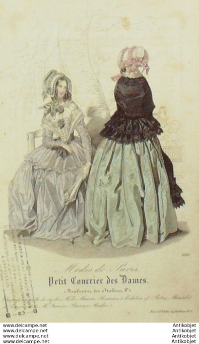 Gravure Mode Courrier des Dames 1844 # 2021 (eau forte old Fashion plate)