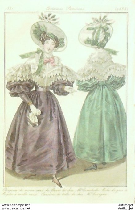 Costume Parisien 1831 # 2883 Robe de gros de Naples à raies