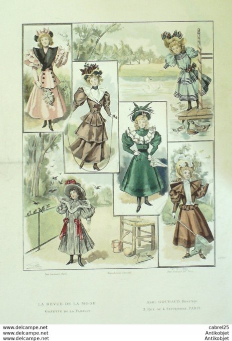 Gravure de mode Revue de la mode Gazette 1894 n°13 (Costumes d'enfants)