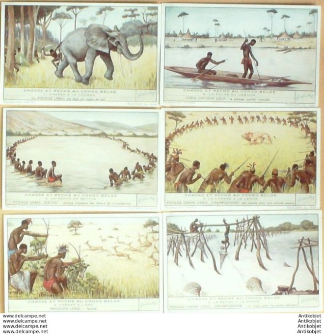 Chromo Liebig Sang 1534 Chasse & peche au Congo Belge (1952)