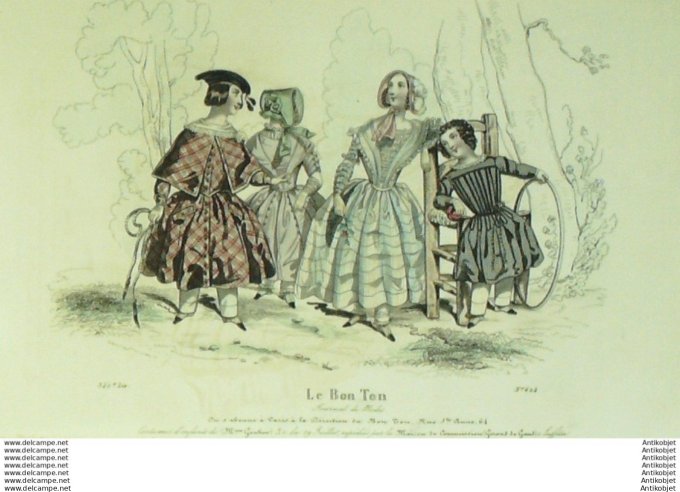 Gravure Mode Le Bon Ton 1841 # 624 (aquarelle old fashion plate)