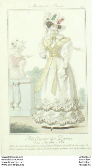Gravure Mode Courrier des Dames 1825 #  307 (eau forte old Fashion plate)