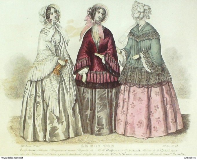 Gravure Mode Le Bon Ton 1850 17 # 28 (aquarelle old fashion plate)