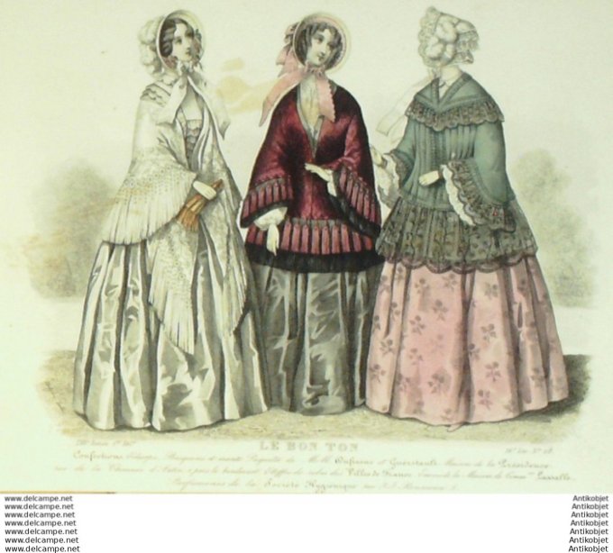 Gravure Mode Le Bon Ton 1850 17 # 28 (aquarelle old fashion plate)