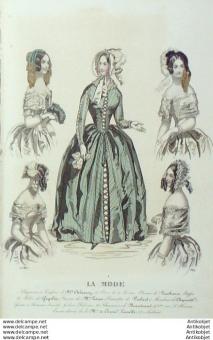 Gravure La mode 1844 #  7 (aquarelle old Fashion plate)