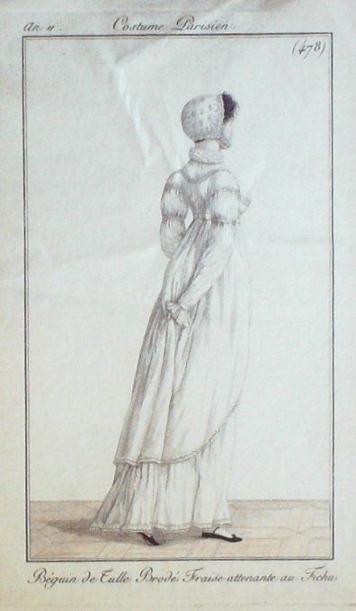 Gravure Mode Costume Parisien 1803 an 11 # 478 (eau forte old Fashion plate