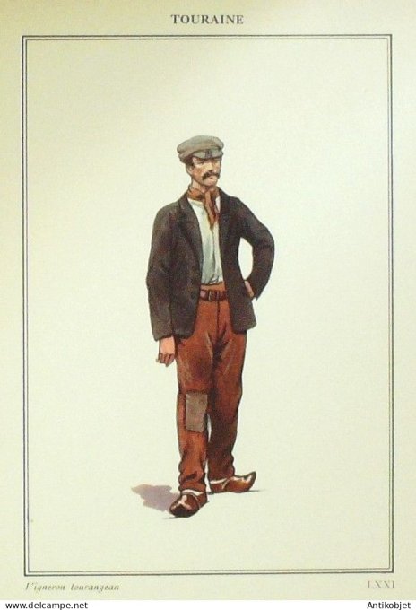 Pays-de-Loire Touraine (49) Vigneron signé  par P.A Leroux XXème