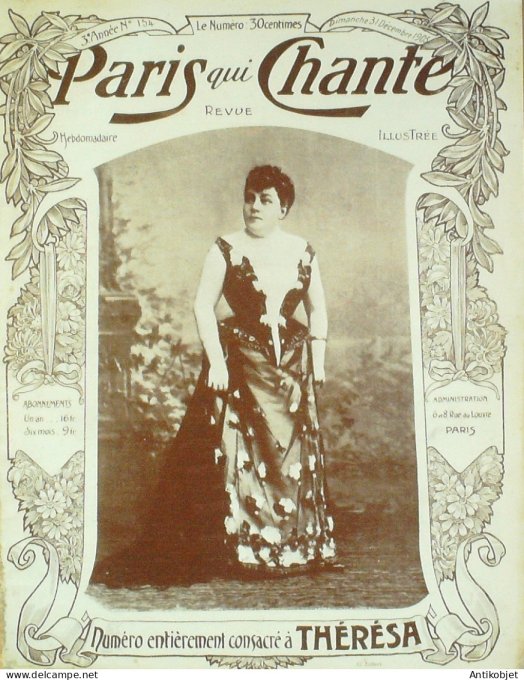 Paris qui chante 1905 n°154 Thérésa numéro Spécial