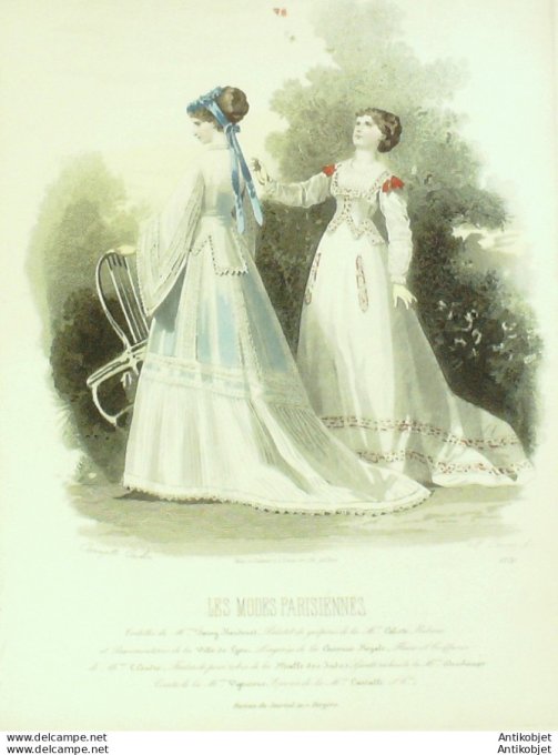 Gravure Les Modes Parisiennes 1865 #1270 Robes de voile Maison Bardenet