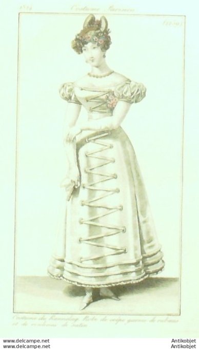 Costume Parisien 1824 # 2259 Robe de crêpe & rubans