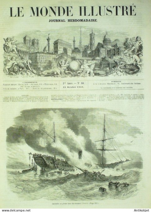 Le Monde illustré 1858 n° 80 Reims (51) Nimes (30) foire aux ânes Algérie Bruxelles