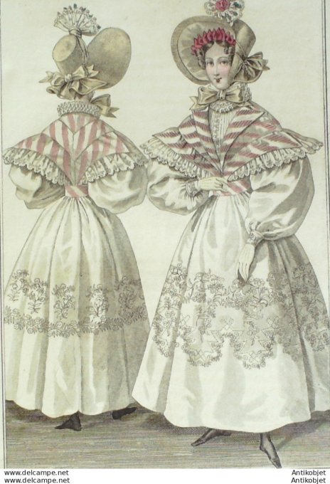 Gravure de mode Costume Parisien 1831 n°2882 Canezou en ruban Robe Jaconat