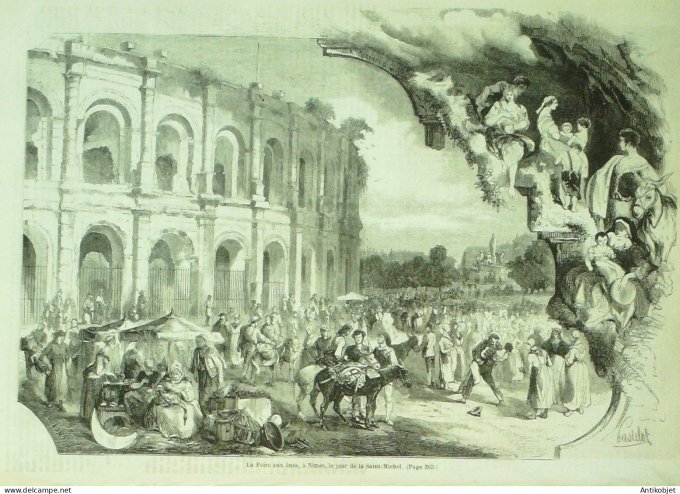 Le Monde illustré 1858 n° 80 Reims (51) Nimes (30) foire aux ânes Algérie Bruxelles