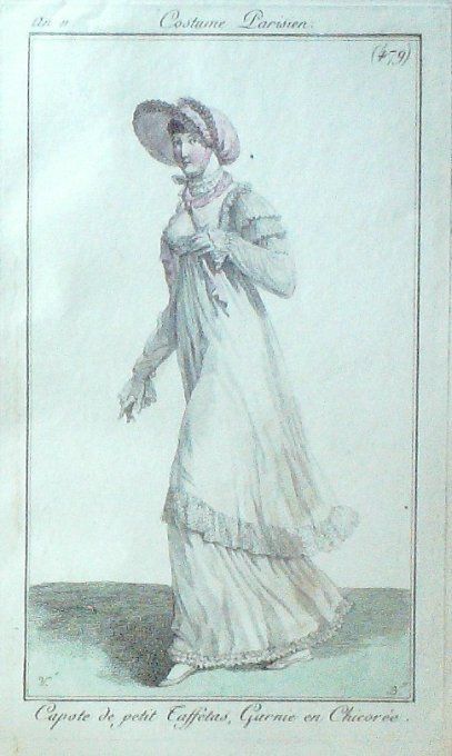 Gravure Mode Costume Parisien 1803 an 11 # 479 (eau forte old Fashion plate