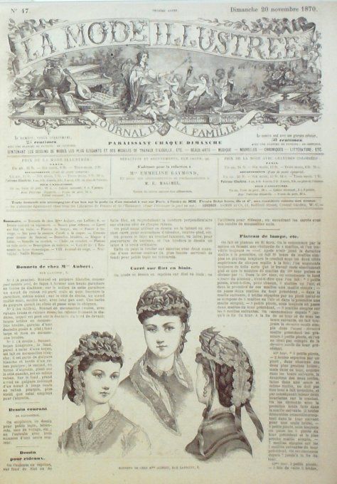 Journal Mode illustrée 1870 # 47 Bonnets jeunes filles