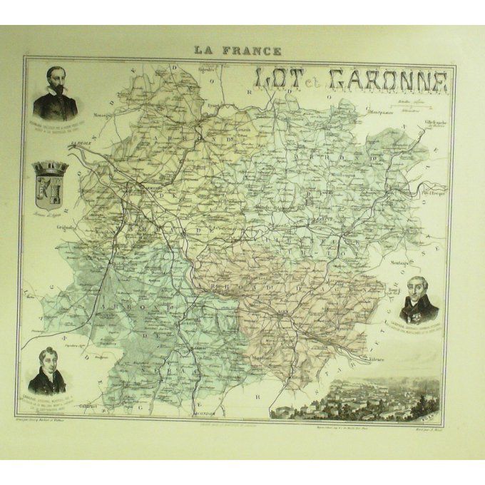 Carte Lot Et Garonne (47) Agen Graveur Lecoq Waltner Barbier 1868