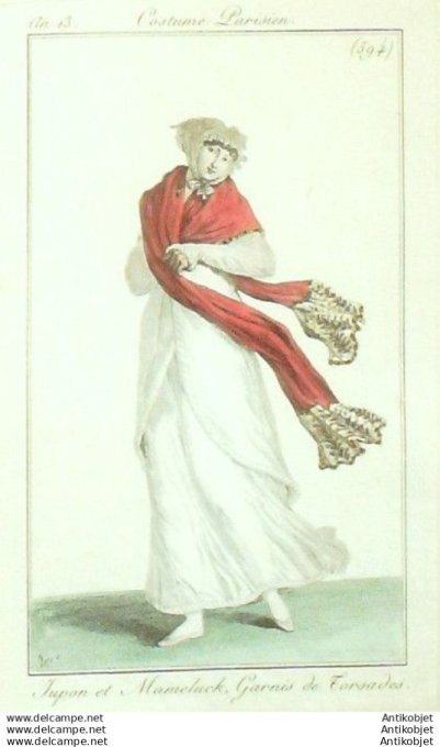 Gravure Mode Costume Parisien 1805 an 13 # 594 (eau forte old Fashion plate