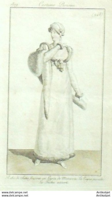 Gravure Mode Costume Parisien 1809 #  948 (eau forte old Fashion plate