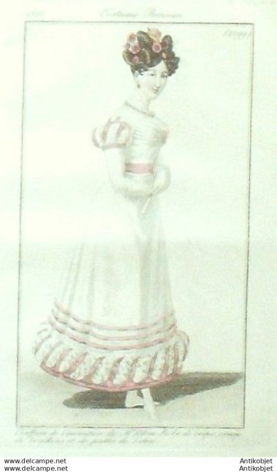 Gravure Mode Costume Parisien 1825 # 2299 (eau forte old Fashion plate
