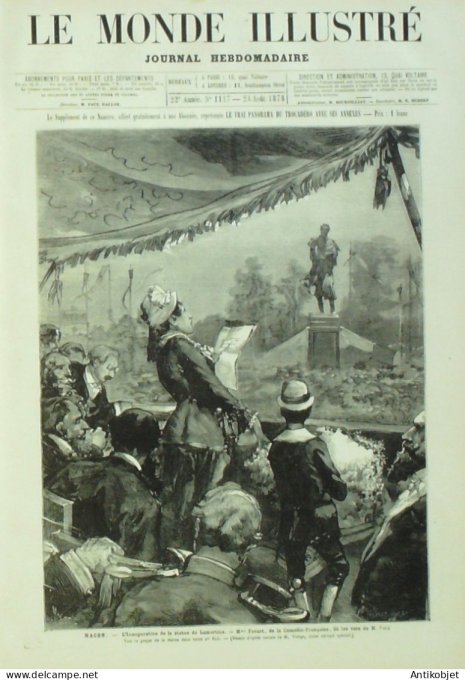 Le Monde illustré 1878 n°1117 Macon (71) Lamartine Nouvelle Calédonie Kanaques Titema Lifou Houassio