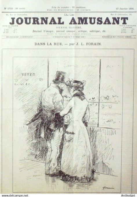 Le Journal Amusant 1891 n°1793 Dangers du patinage sur la glace Vaudeville Mme Mongodin Dans la rue
