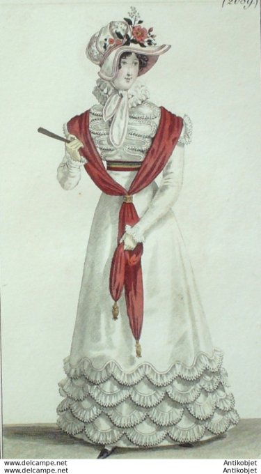 Costume Parisien 1822 # 2089 Robe perkale garnie de mousseline