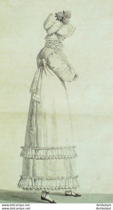 Gravure de mode Costume Parisien 1815 n°1475 Capote et robe perkale