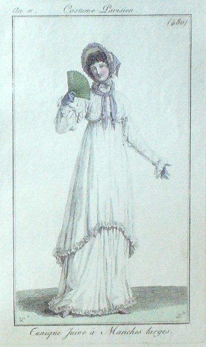 Gravure Mode Costume Parisien 1803 an 11 # 480 (eau forte old Fashion plate