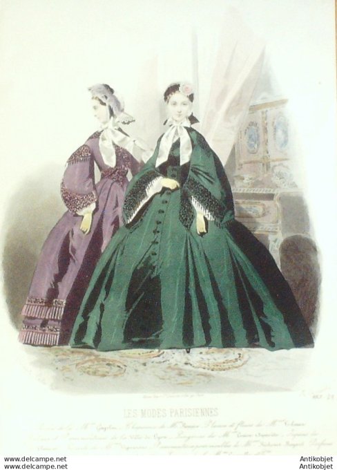 Gravure Les Modes Parisiennes 1861 # 983 Robes en coton Maison Gagelin