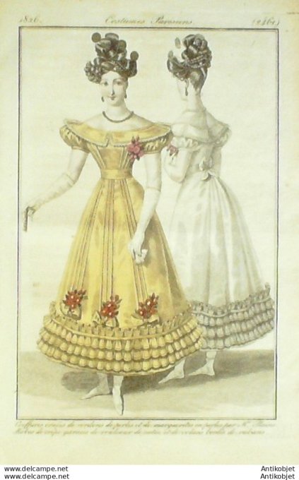 Costume Parisien 1826 # 2461 Robes de crêpe & satin