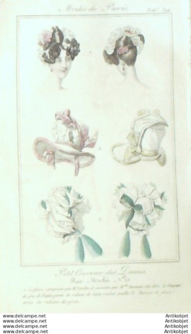 Gravure Mode Courrier des Dames 1825 #  314b (eau forte old Fashion plate)