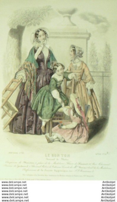 Gravure Mode Le Bon Ton 1850 17 # 22 (aquarelle old fashion plate)