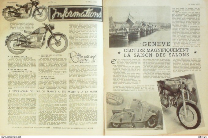 Moto Revue 1952 n° 1078 scooter Puch 2p Bmw 250 R25 2 calage distribution Bol d'or