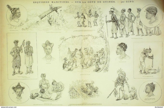 La Caricature 1882 #112 Costumes du Monde Robida jours gras Draner la Guinée Gino