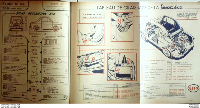 R.T Automobile Vespa 400 types T & L  Hydrak Mercedes Benz 144 # 1958