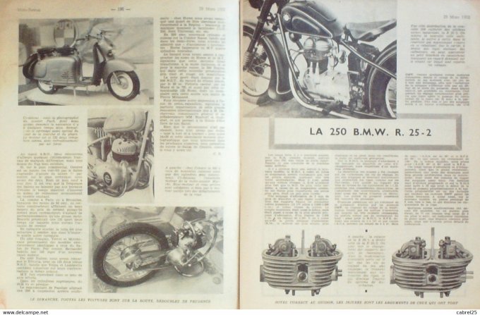 Moto Revue 1952 n° 1078 scooter Puch 2p Bmw 250 R25 2 calage distribution Bol d'or