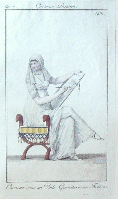 Gravure Mode Costume Parisien 1803 an 11 # 481 (eau forte old Fashion plate