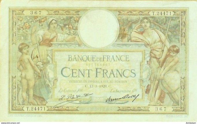 Billet Banque de France 100 francs Luc Olivier Merson Grands Cartouches C.13=3=1929 TTB+++
