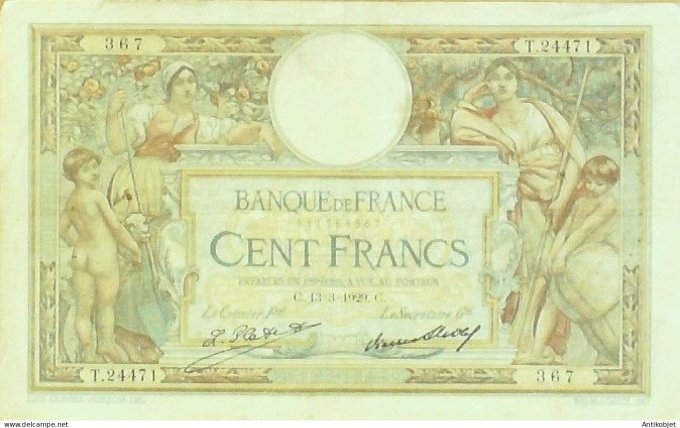 Billet Banque de France 100 francs Luc Olivier Merson Grands Cartouches C13=3=1929 TTB+++
